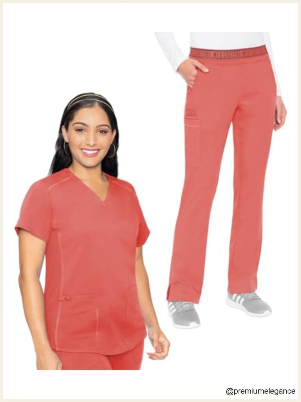 Med Couture Women's Coral Scrub Set, V-Neck Top & Pant, XL